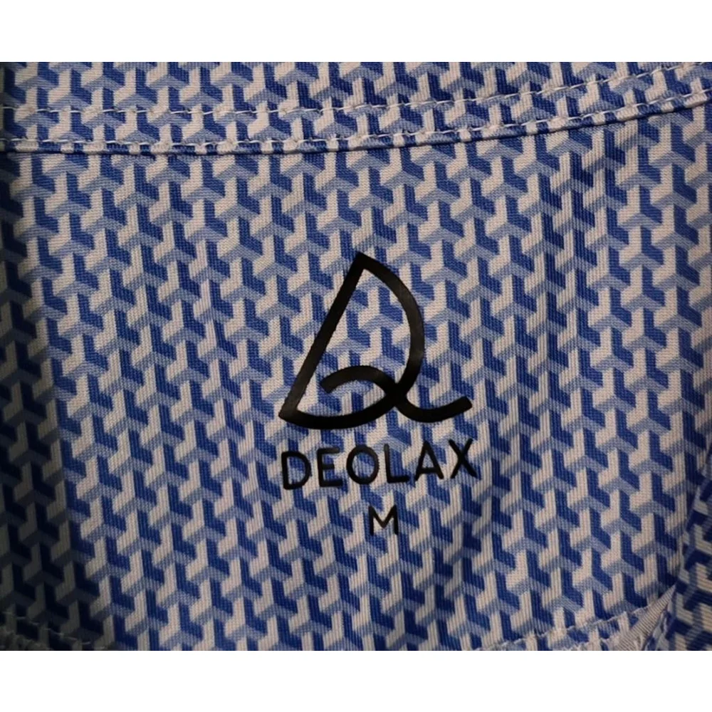NWOT Men's DEOLAX Blue and White Patterned Polo Shirt‎ M Golf